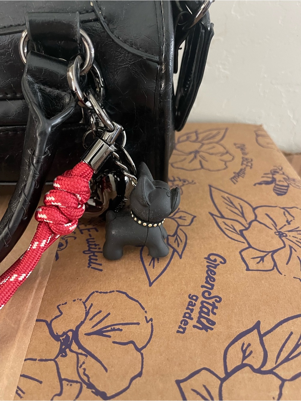 Steve Madden Black Mini Satchel with Red Rope Charm and Heart Charm - Picture 5 of 6